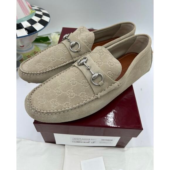Men\'s Gucci suede GG embossed loafers size 12.5 fits 13 US made in Italy main image 12